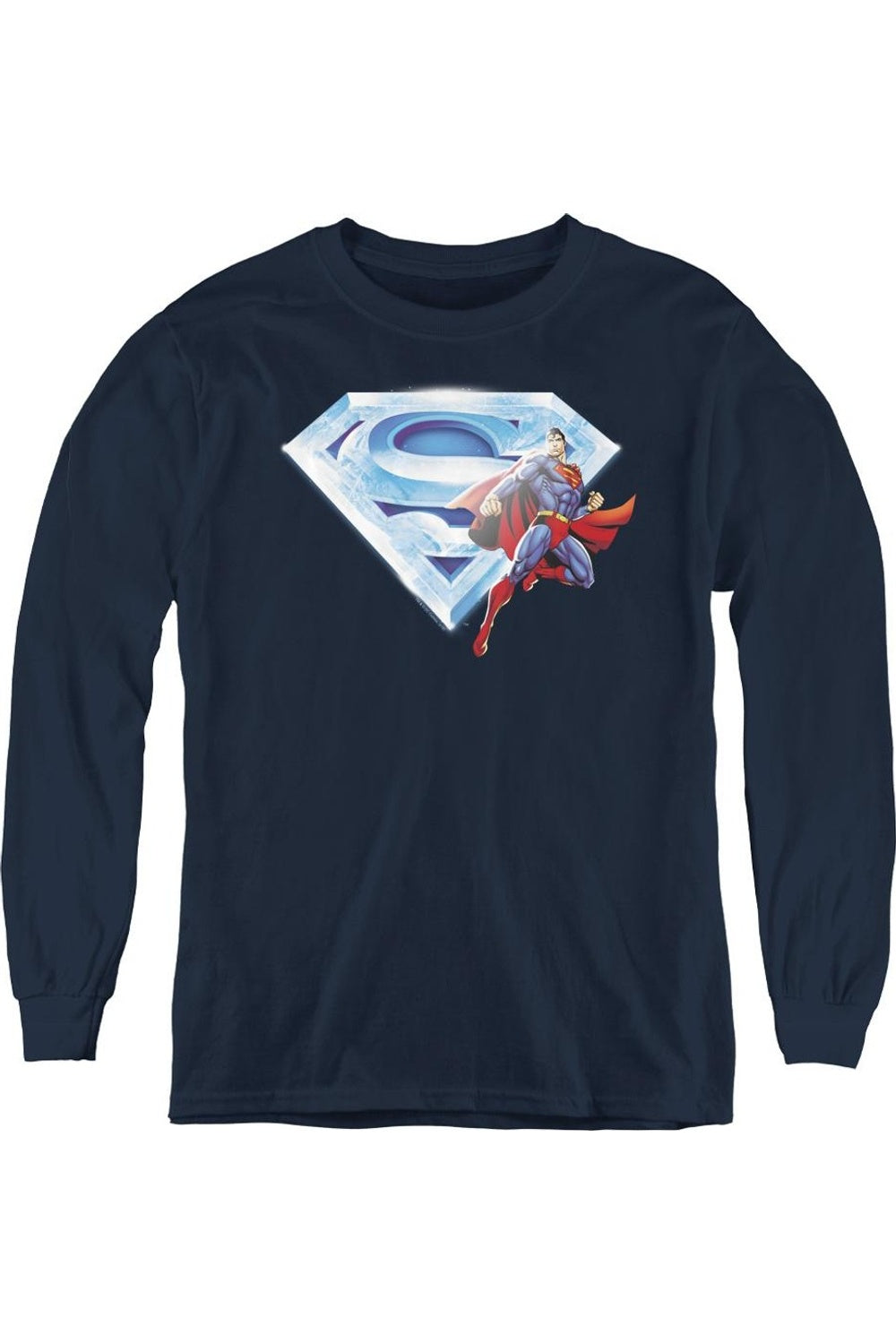 

Футболка с длинным рукавом для детей с логотипом Superman и кристаллами Gildan, темно-синий