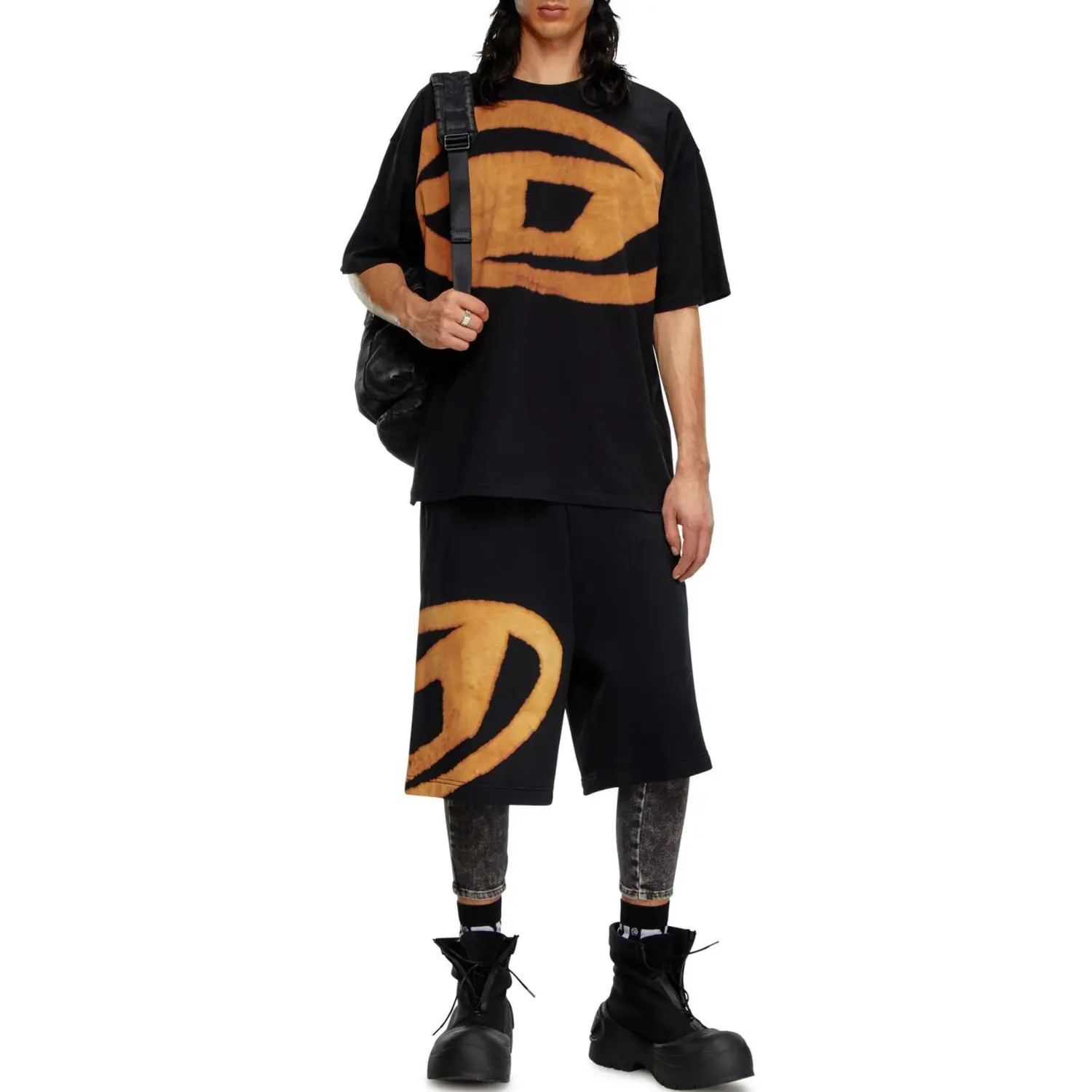 Футболка T Boxt Bleach Oval D Logo DIESEL, черный/оранжевый — фото 4