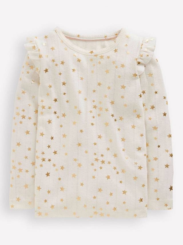 

Детский топ с оборками на рукавах из хлопковой смеси Mini Boden, Soft Ivory
