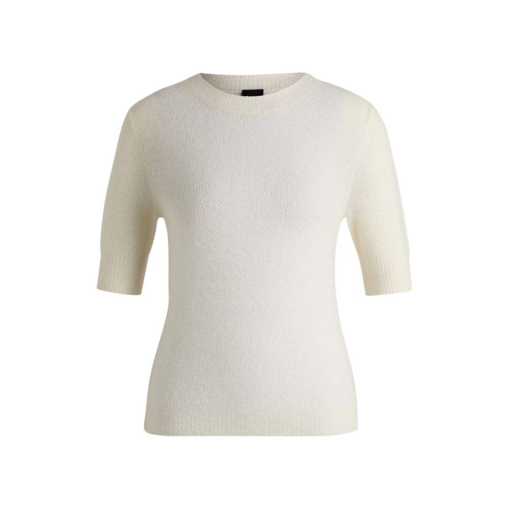 

Вязаный свитер с укороченными рукавами из фактурной шерсти BOSS, белый