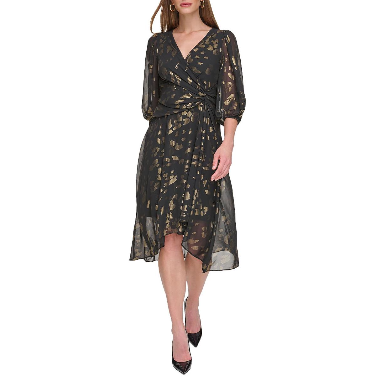 

Женское платье-халат Petites Metallic длиной до колена DKNY, цвет black gold