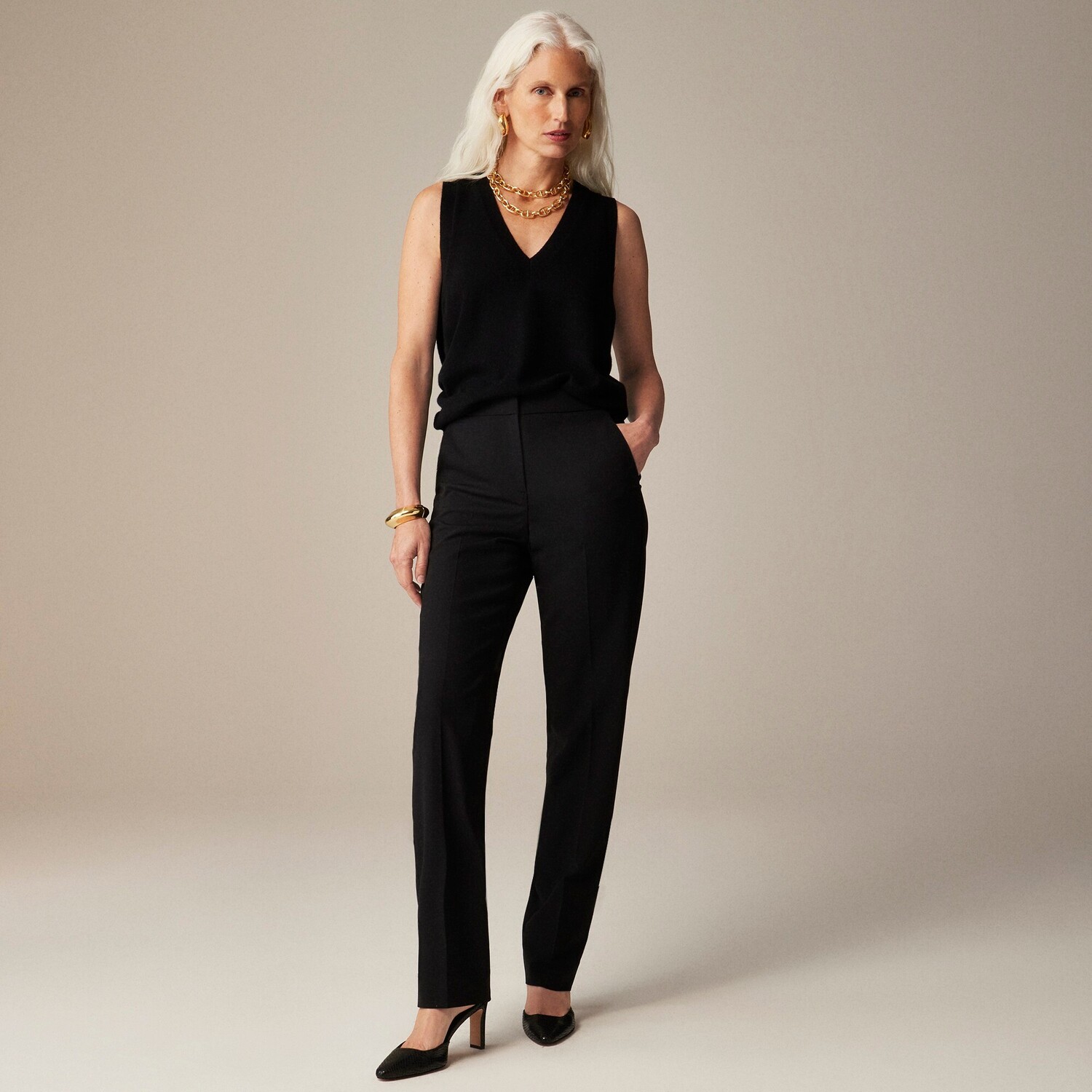 

Длинные брюки Kate из итальянской смеси шерсти би-стрейч J.Crew, черный