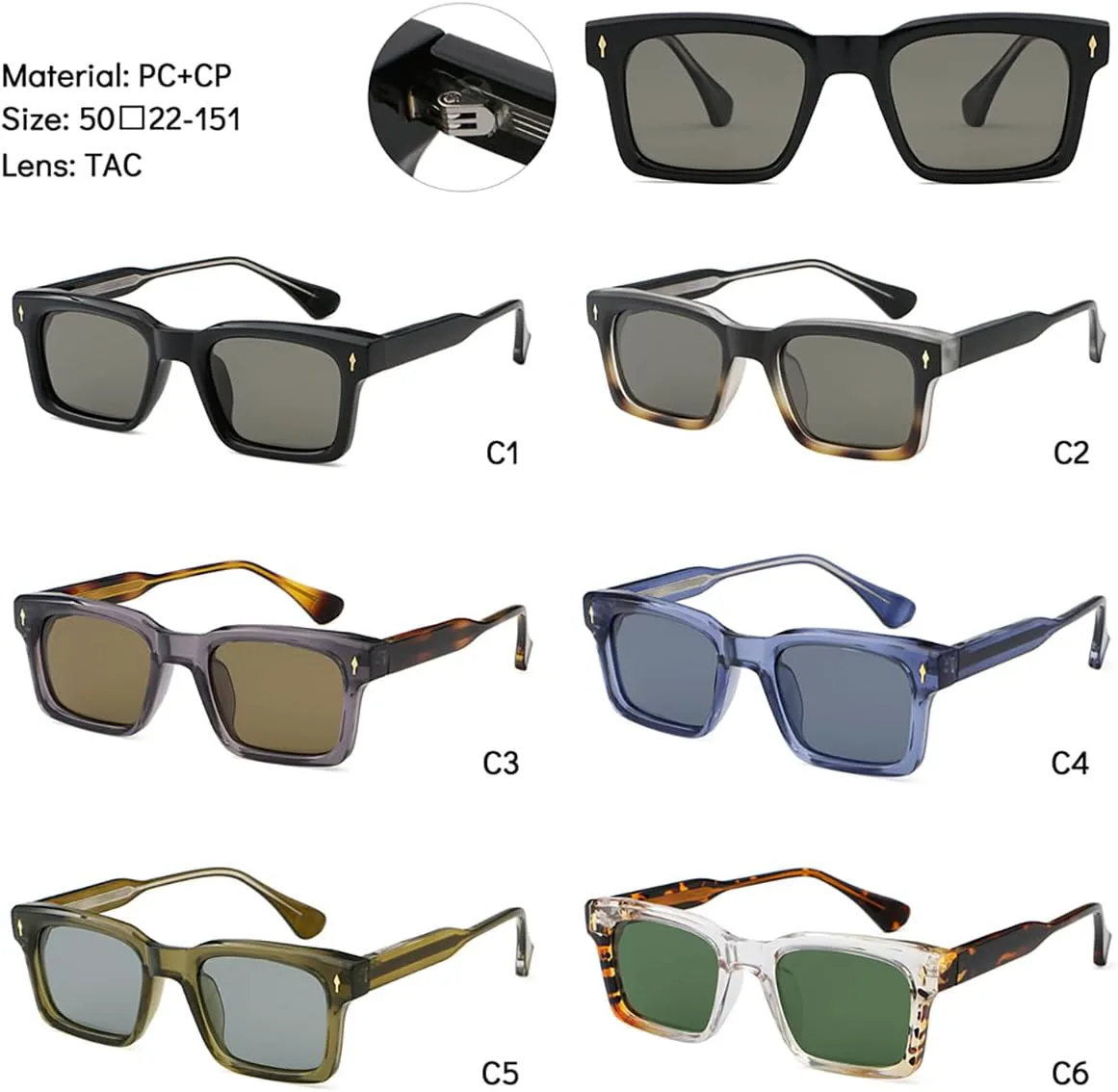 

Поляризованные солнцезащитные очки для мужчин, ретро-очки квадратной формы, защита от УФ-излучения UV400, ацетатные дужки, женские очки, унисекс weiyuchen, Black