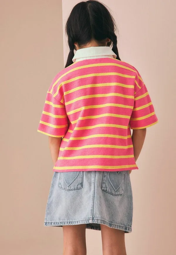 Регбийная футболка с коротким рукавом стандартного кроя. рубашка-поло Next, Bright Pink Stripe — фото 2