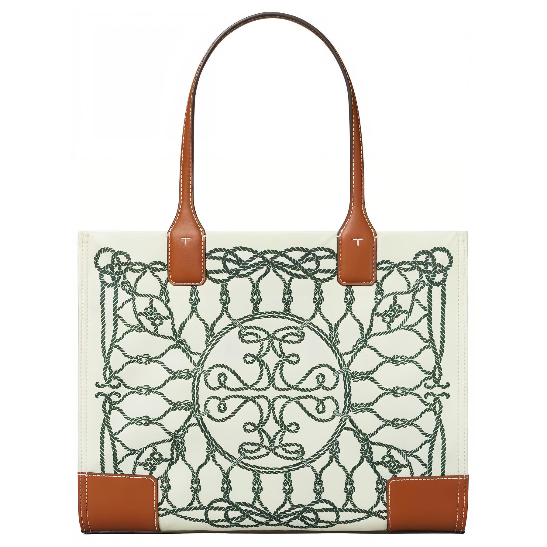 

TORY BURCH Сумка-шоппер Ella из переработанного полиэстера, сумка для покупок, сумка через плечо, женская сумка-труба цвета слоновой кости и зеленого цвета