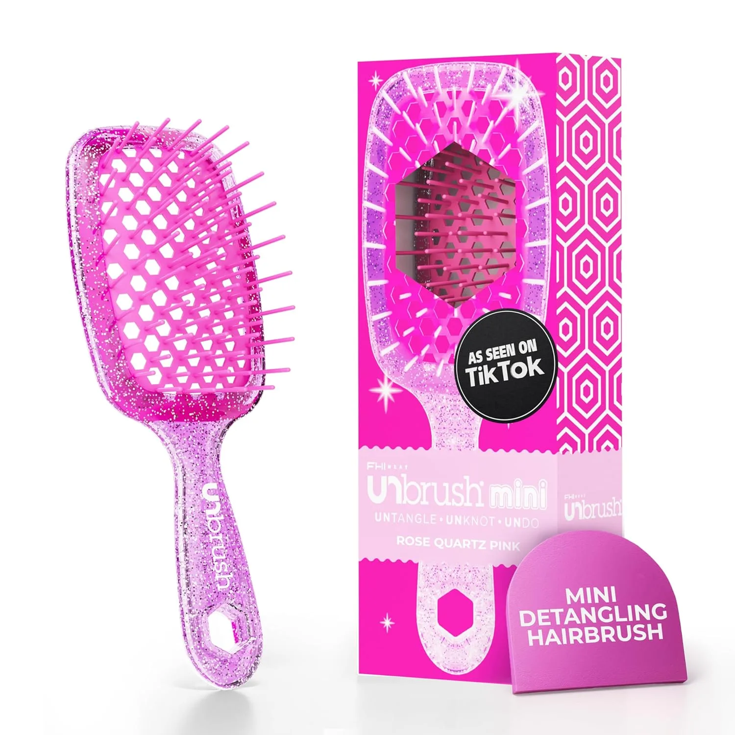Мини-расческа FHI Heat UNbrush для легкого расчесывания влажных и сухих волос - прочные антистатические щетинки Duoflex, легкая ручка, Rose Quartz Pink