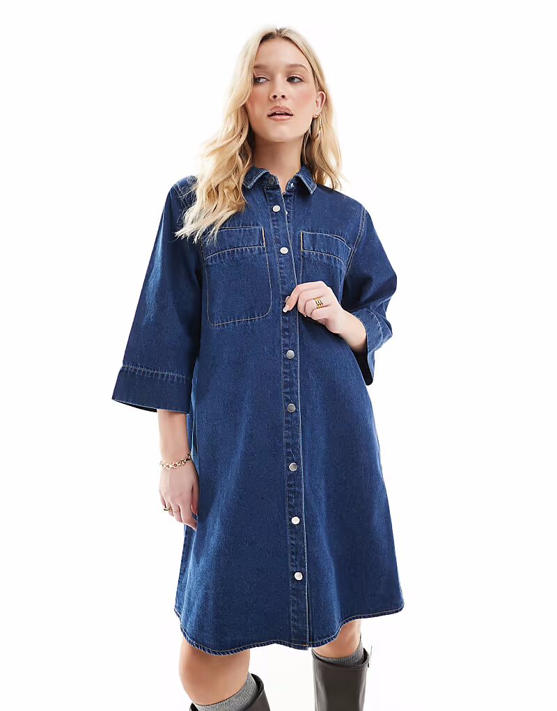 

Мини-платье свободного кроя из денима Vero Moda средне-синего цвета