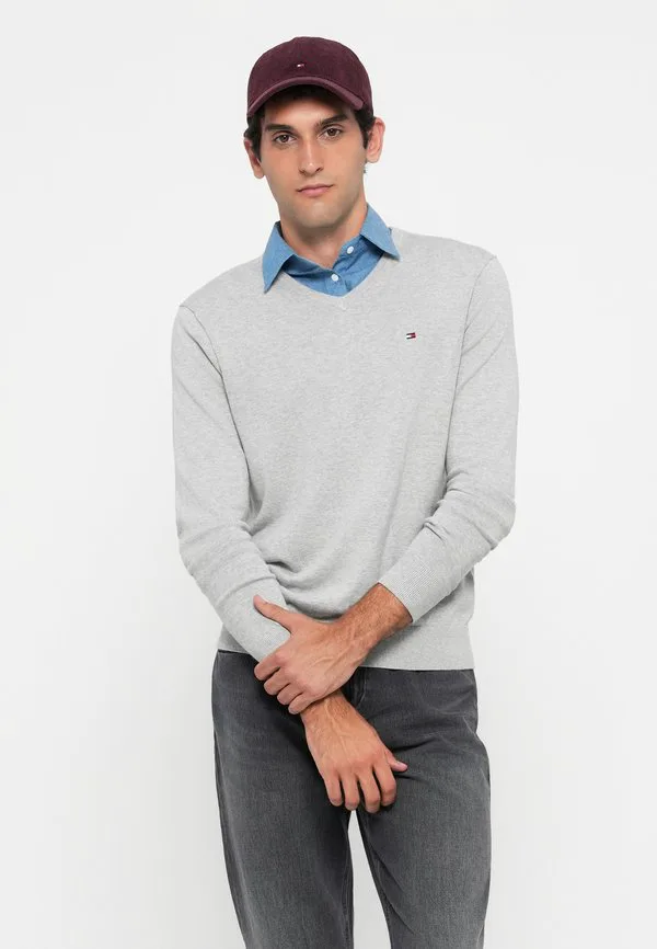 Классический джемпер с v-образным вырезом Tommy Hilfiger, Light Grey Heather — фото 4