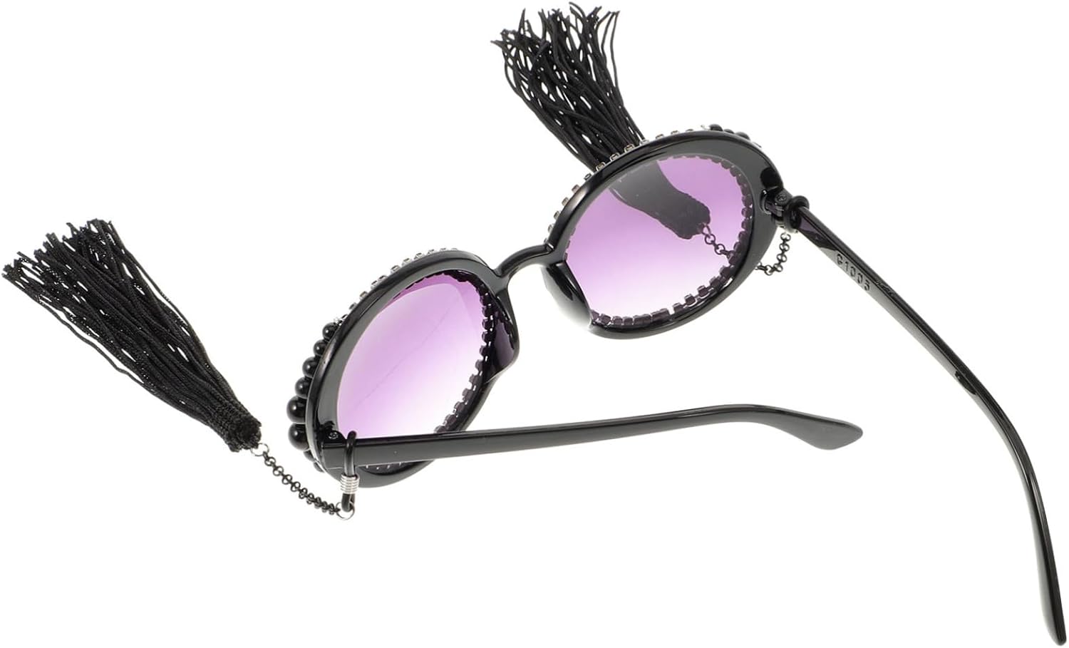 

Винтажные круглые солнцезащитные очки с кисточками и жемчугом для женщин. Декоративные модные очки для вечеринок и фотосессий. Уникальные солнцезащитные очки в крупной оправе Healeved, Black