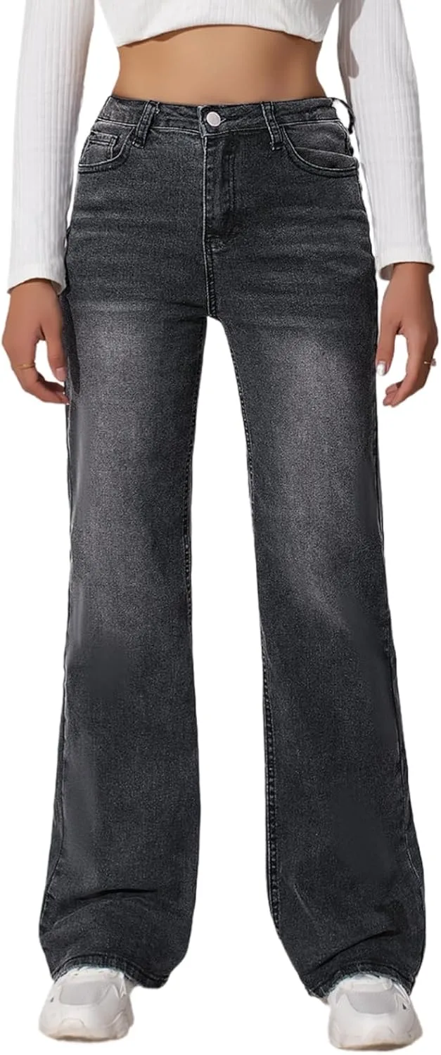 

Женские джинсы Stretch Comfort High Waist Flare, темно-серые, широкие, с мягкой винтажной потертостью TimeGofate