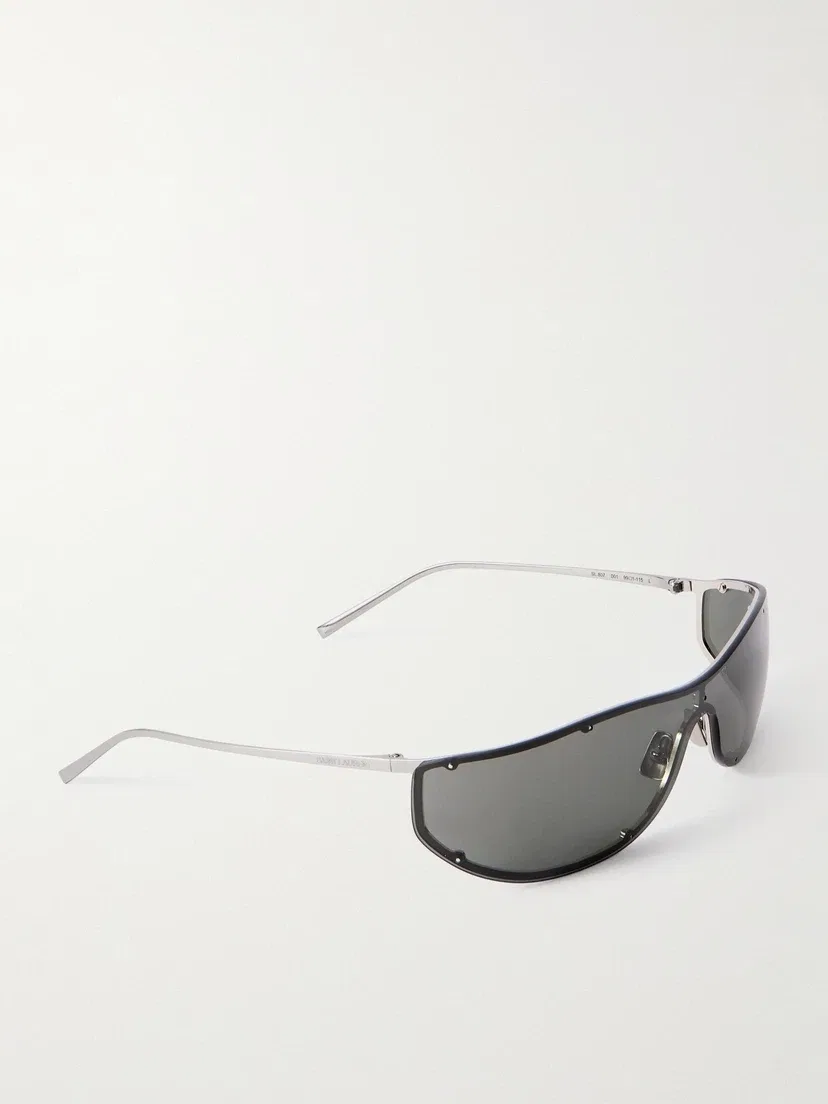 Солнцезащитные очки в D-образной оправе серебристого цвета Saint Laurent Eyewear, серебряный — фото 3