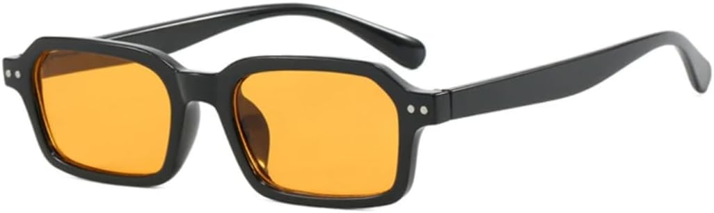 

Ретро маленькие прямоугольные солнцезащитные очки для женщин, модные желто-голубые оттенки, защита от УФ-излучения UV400, модные мужские очки с заклепками, в стиле панк UUPTTPL, Black Orange