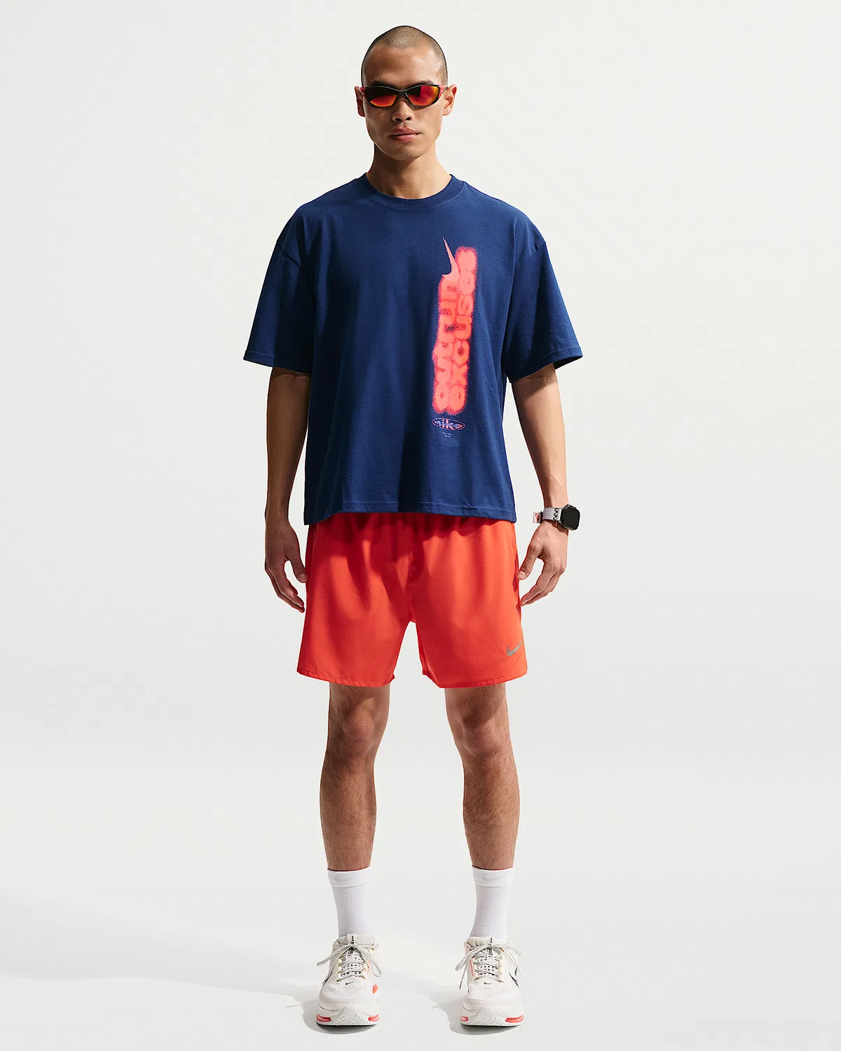 Мужская футболка для бега с коротким рукавом Nike, Blue Void/Hot Lava — фото 4