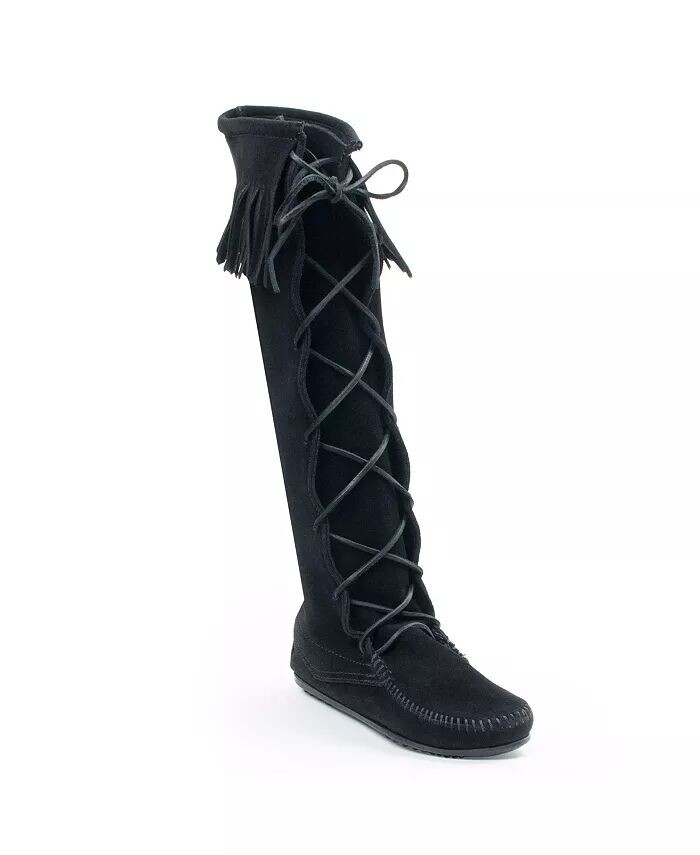 Женские замшевые сапоги до колена с кружевом спереди Minnetonka, черный
