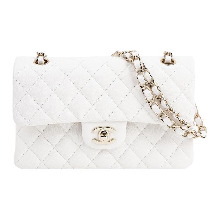 

CHANEL Классический клатч из тисненой зернистой кожи с цепочкой и ремнем для ношения на плече или через плечо женский белый