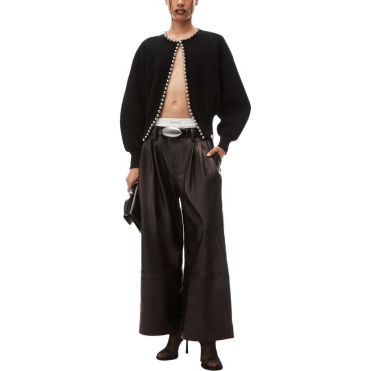 Облегающий укороченный кардиган с узором Alexander Wang, черный — фото 4