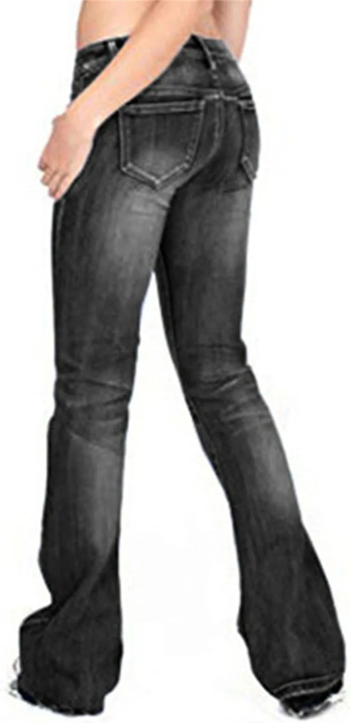 Andongnywell джинсы клеш для женщин Mid Rise Flare 90s Bootcut Plus Size Basic Wide Legs — фото 2