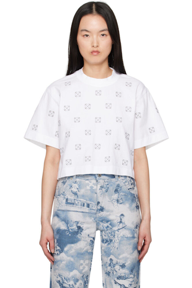 

Белая футболка с люрексом Little Arrows Crop Off-White