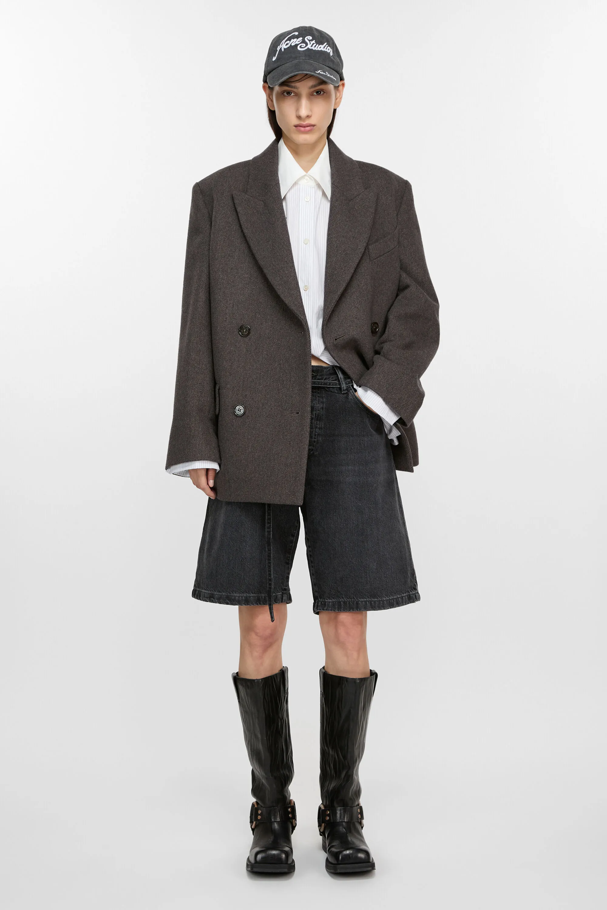 

Двубортный саржевый жакет Acne Studios, цвет Brown Melange
