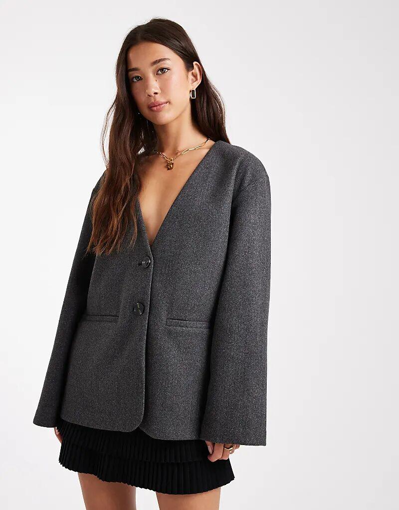 

Пальто-тиган ONLY с V-образным вырезом в антрацитовом цвете