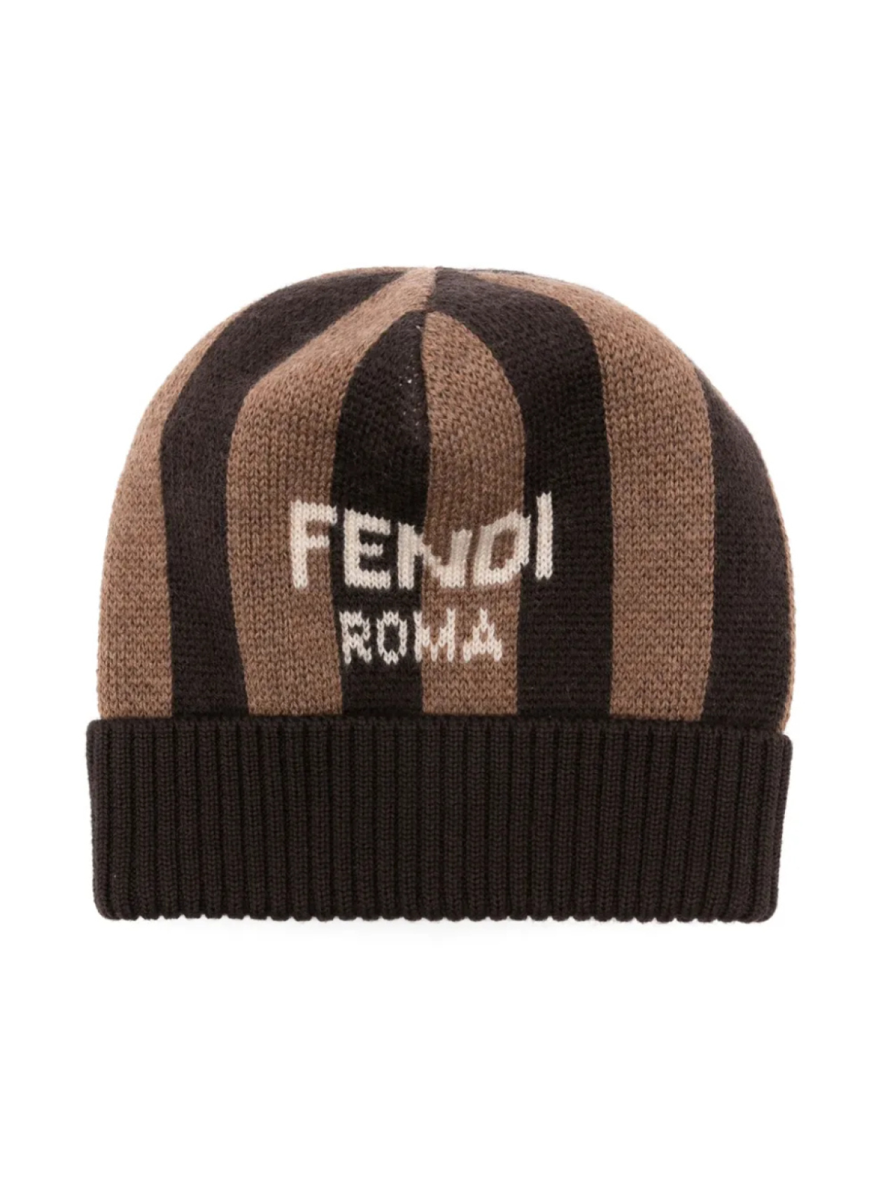 

Полосатая шапка бини из вирджинской шерсти Fendi Kids, коричневый