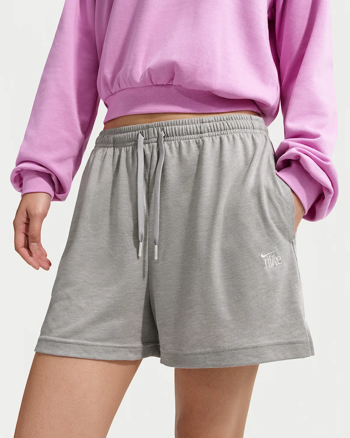 Женские шорты Nike Sportswear Chill Knit с высокой посадкой, Dark Grey Heather/Chalk — фото 2
