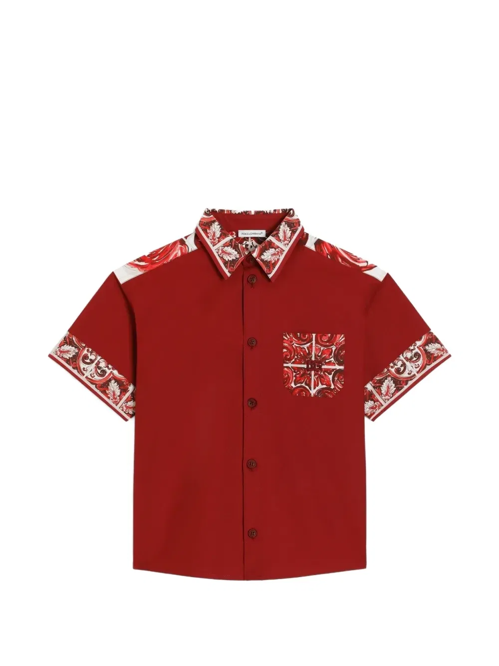 Рубашка из поплина с принтом "майолика" Dolce & Gabbana Kids, красный