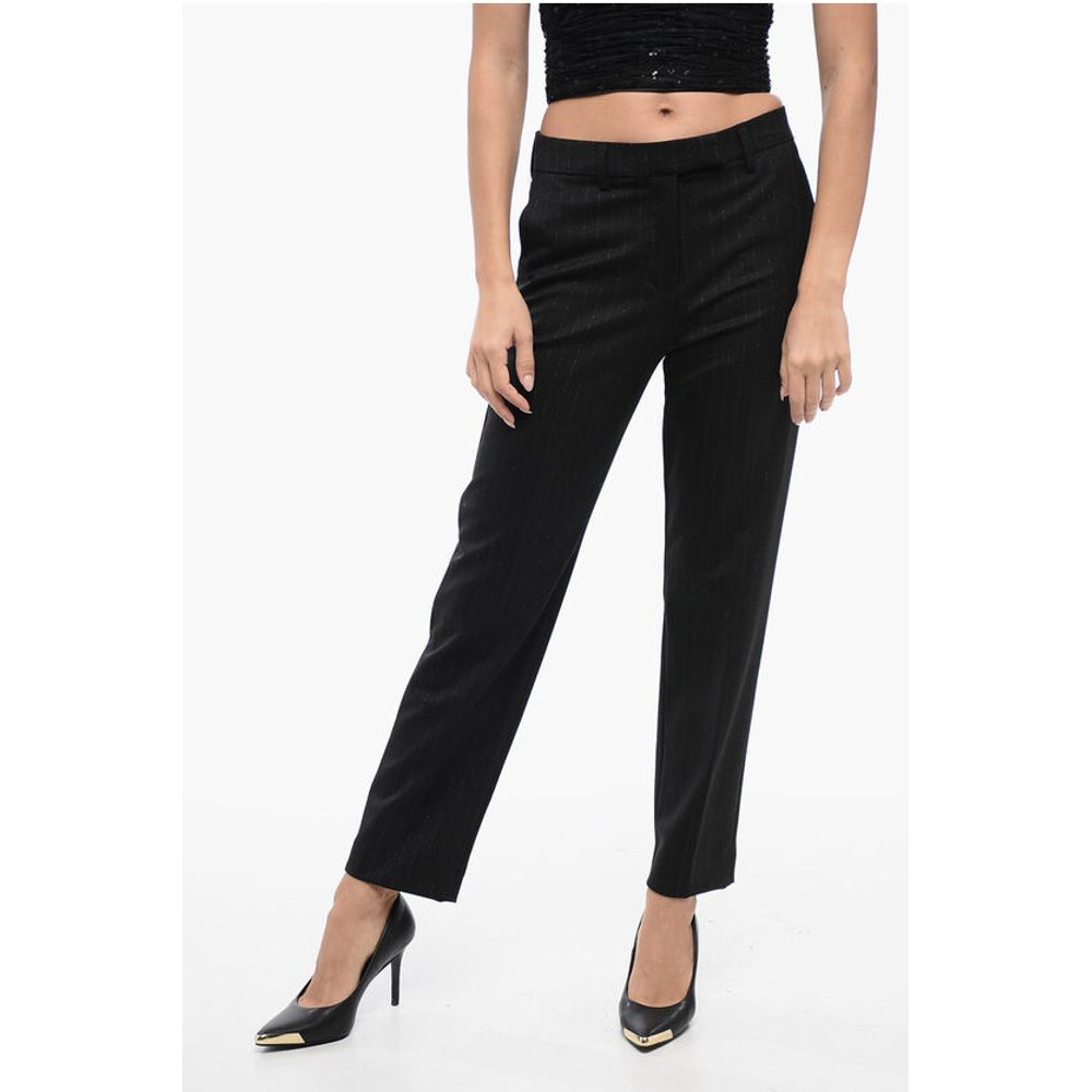 

Брюки прямого кроя с полосатым узором из люрекса True Standard, Black