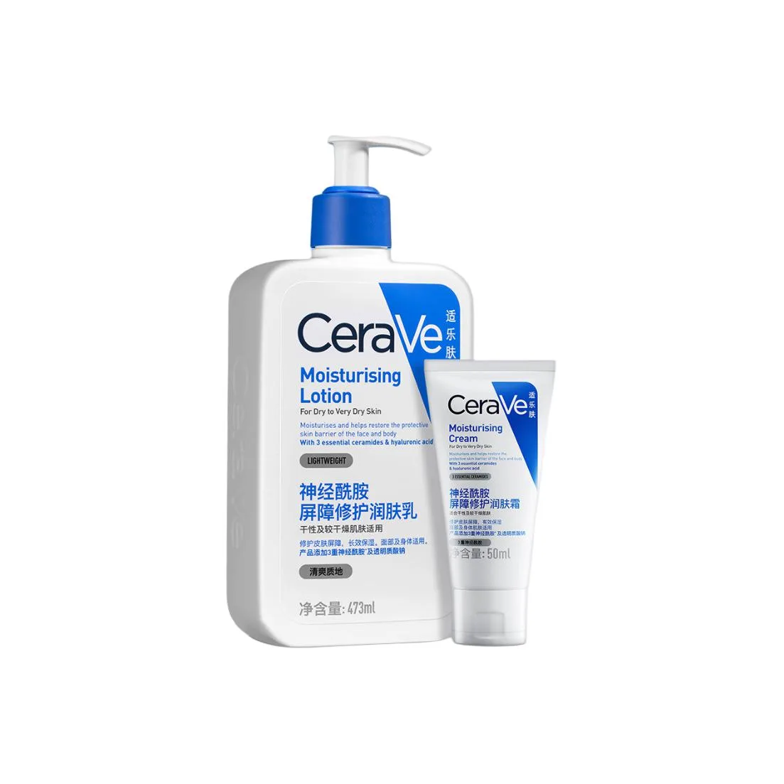 CeraVe Набор для ухода C Cream & C Cream, лосьон Ceramide C 236 мл + крем 85 г, длительное увлажнение и восстановление, C Milk 473ml+C Cream 50g
