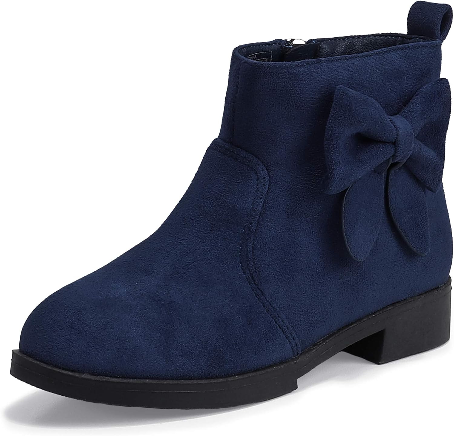 

Детские ботильоны для девочек PANDANINJIA Sofia Sweet с короткой голенью, бантом и боковой молнией, A Navy Suede