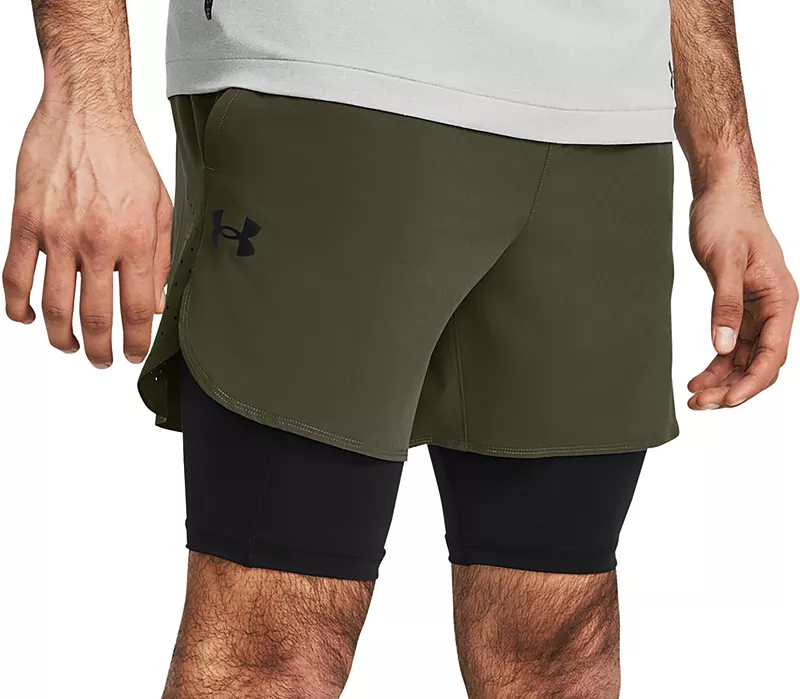 

Мужские шорты 2-в-1 Under Armour Vanish Elite, цвет Marine OD Green /Blk/Blk