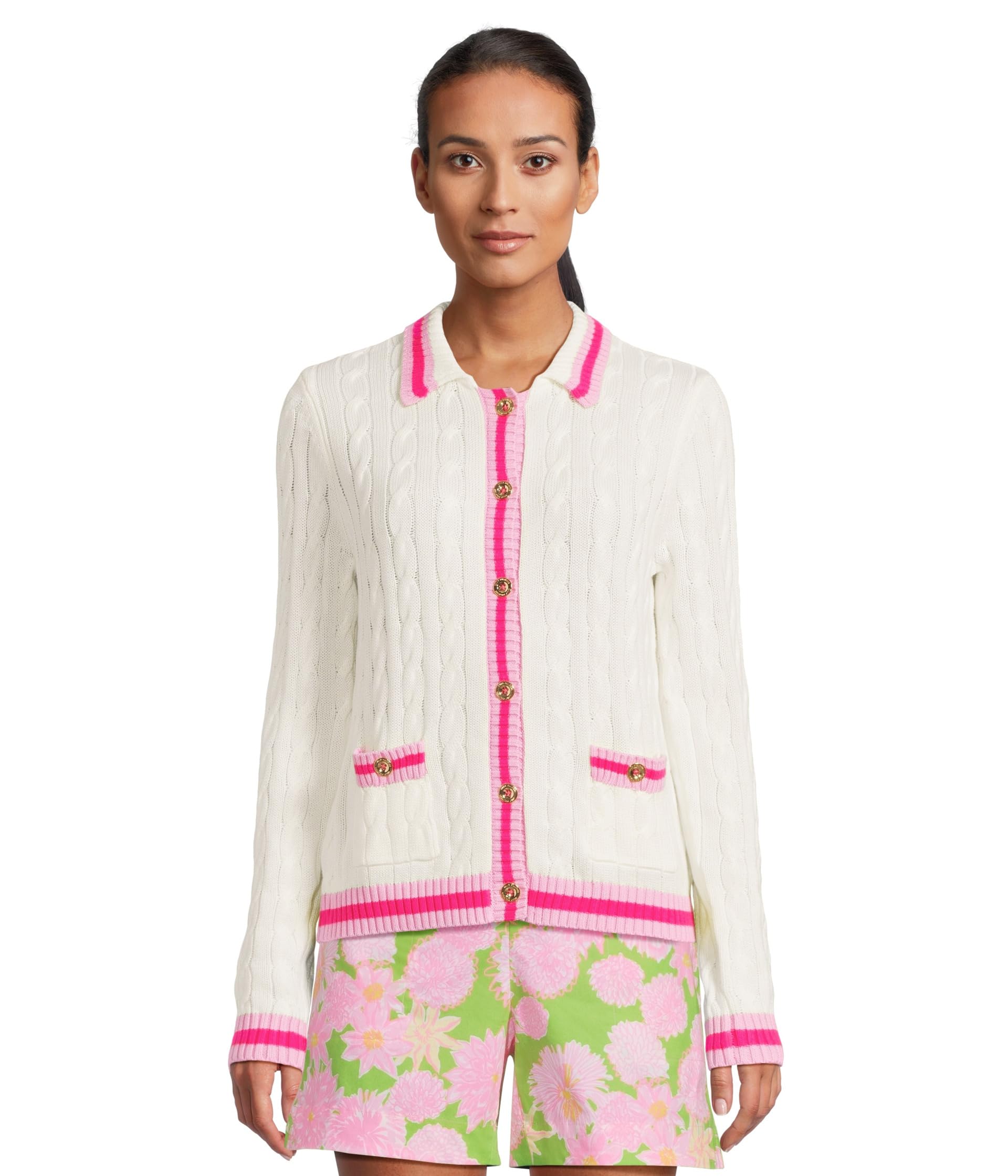 

Свитер Lilly Pulitzer Brockton Polo Cardigan, цвет Coconut X Pink Bliss