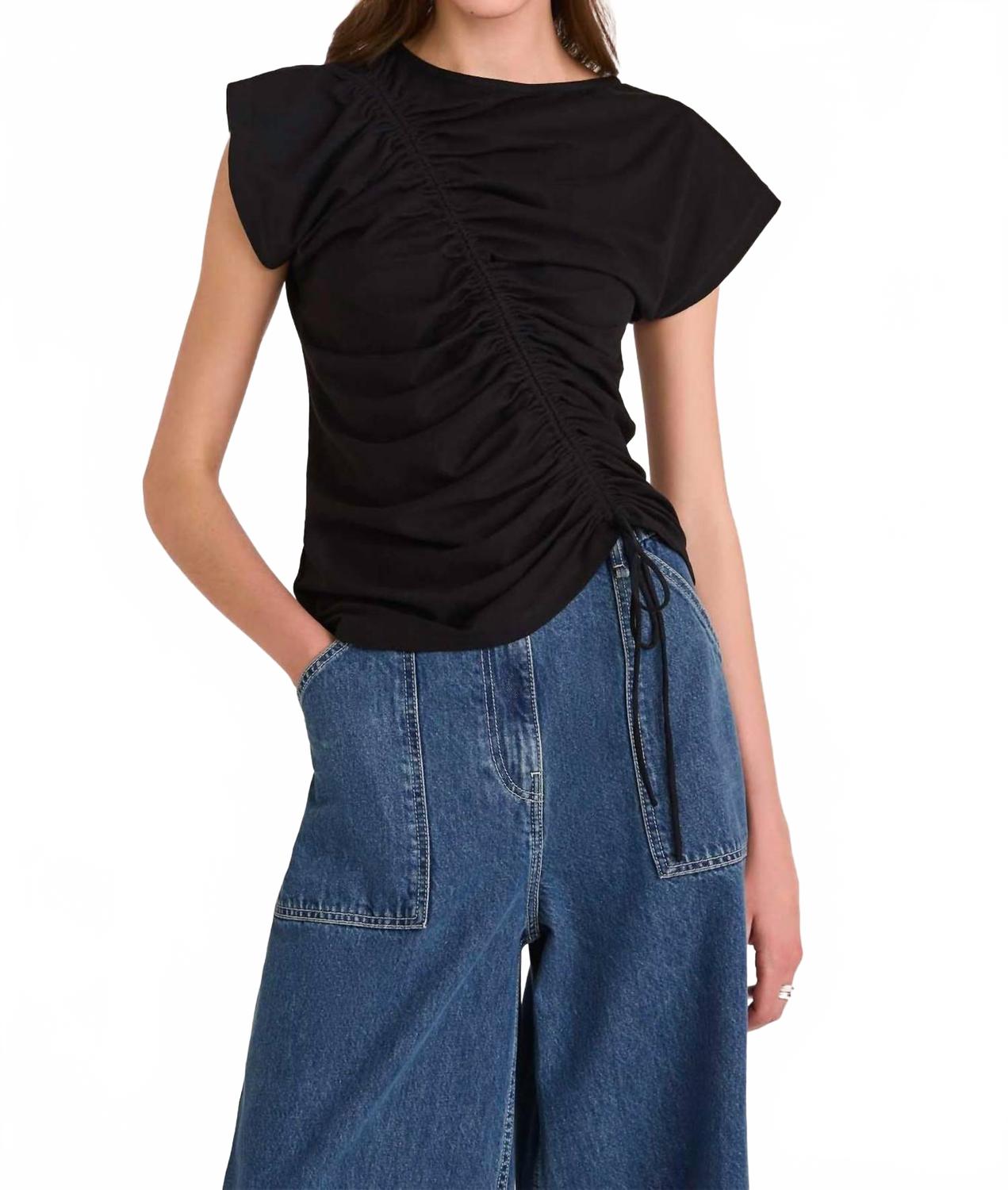 

Reverie Jersey Cap Sleeve Top In Black Merlette
