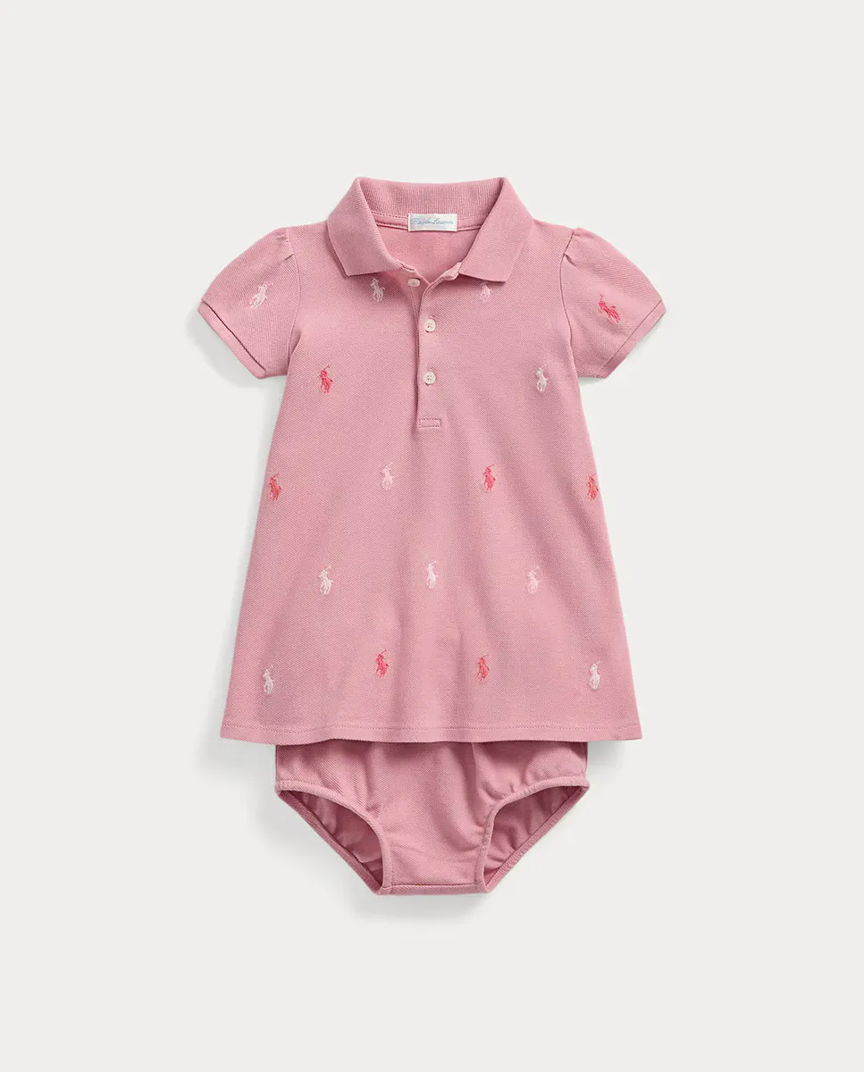 

Розовое платье для девочки с короткими рукавами Polo Ralph Lauren