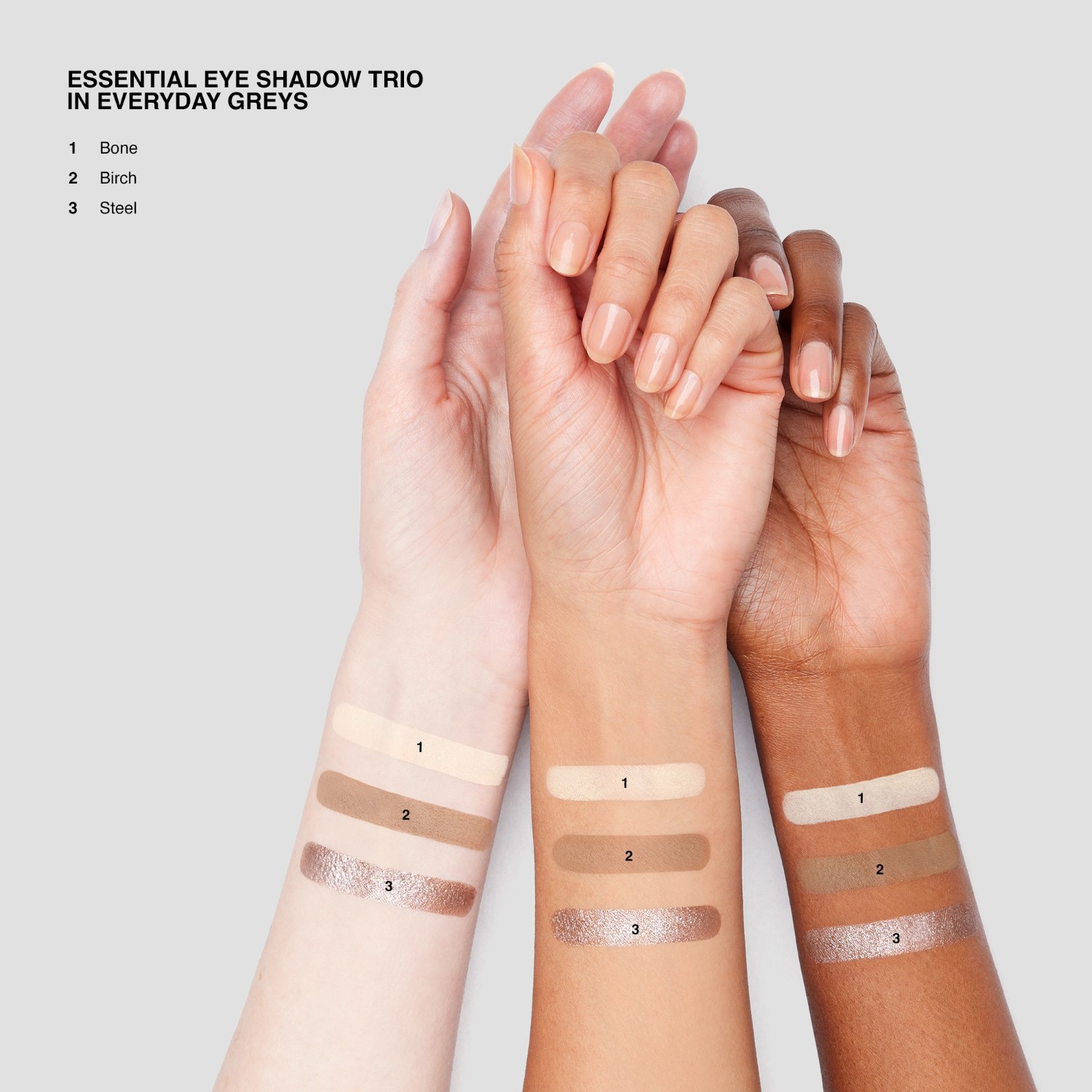 Тени для век essential eye shadow trio Bobbi Brown, everyday greys, вес 3.4 гр. — фото 4