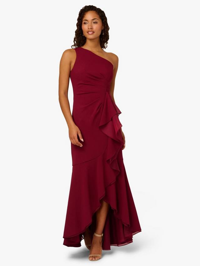 

Платье с одним плечом и рюшами в стиле креп Adrianna Papell, Crimson Haze