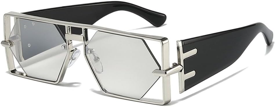 

Винтажные панк-солнцезащитные очки прямоугольной формы для женщин, модные линзы с полыми шестиугольными гранями, двойные линзы, защита от ультрафиолета UV400 WNCKSQ, C7silver