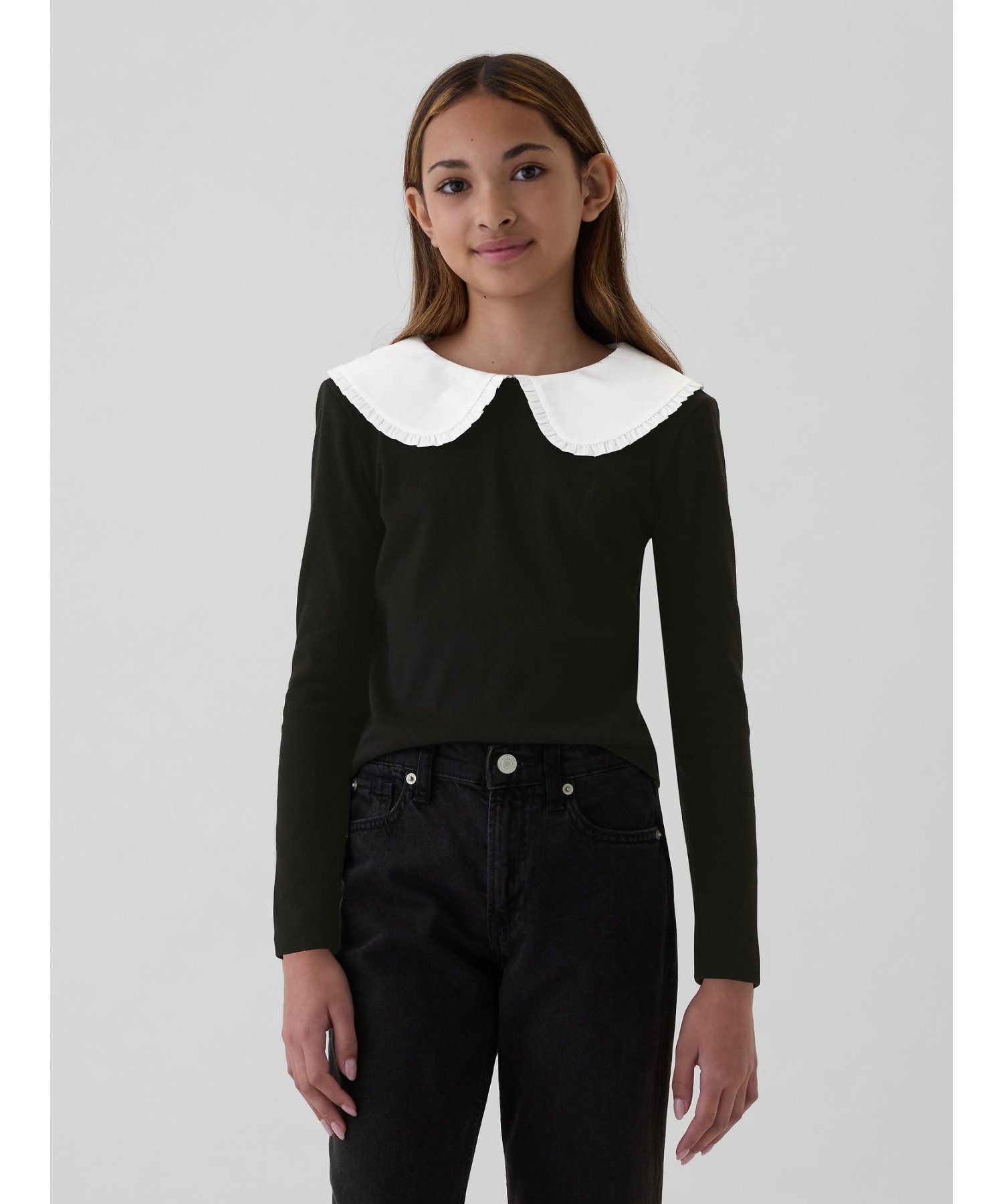 (K) Рубашка с воротником-рюшами (детская) GAP, TRUE_BLACK