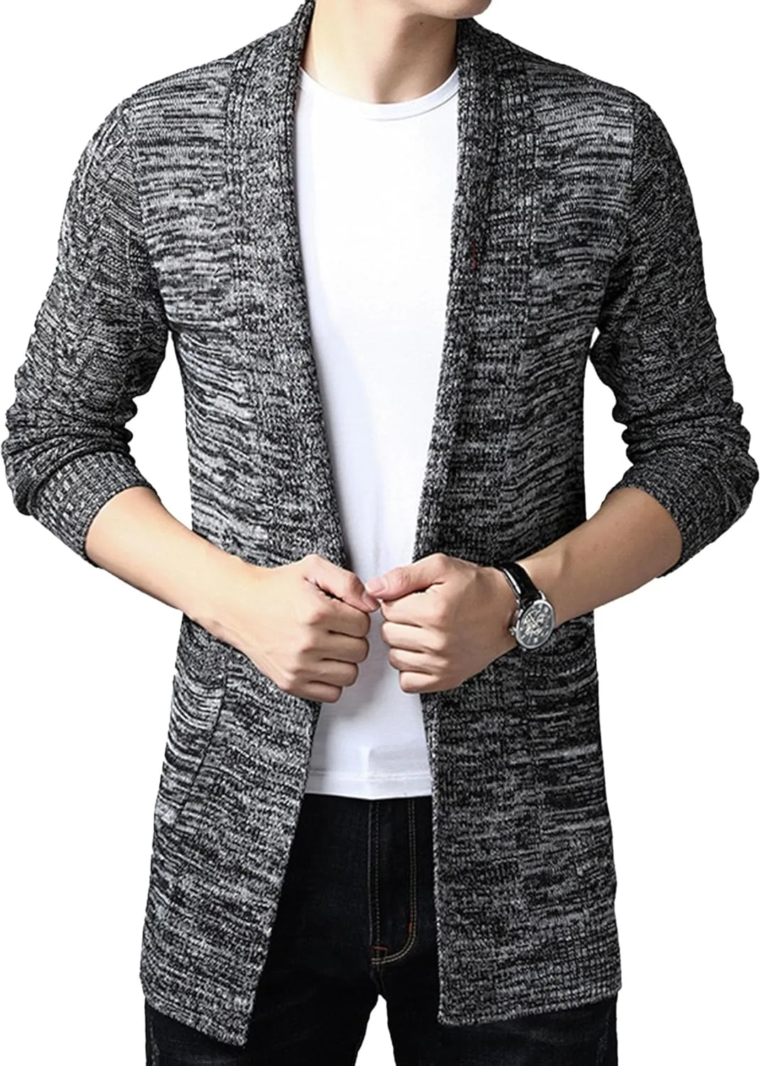 

Мужской вязаный кардиган с пуговицами и шалью