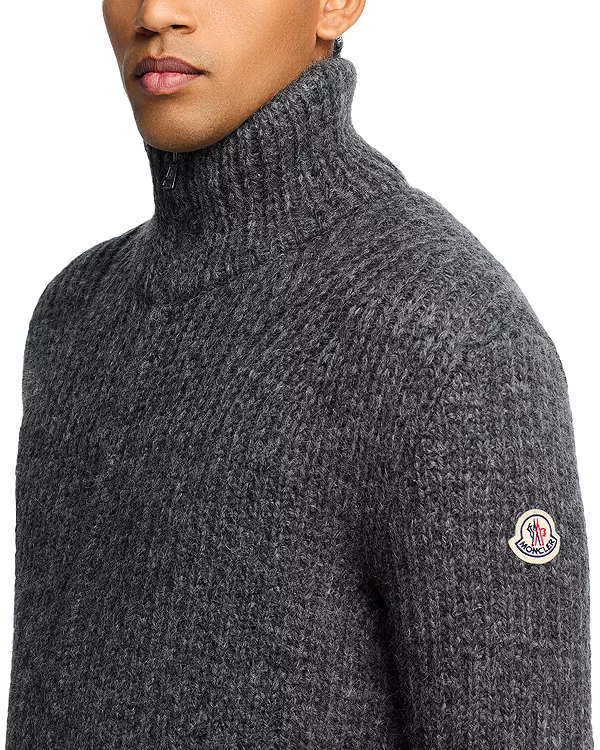 Кардиган в рубчик с застежкой-молнией Moncler, серый — фото 4
