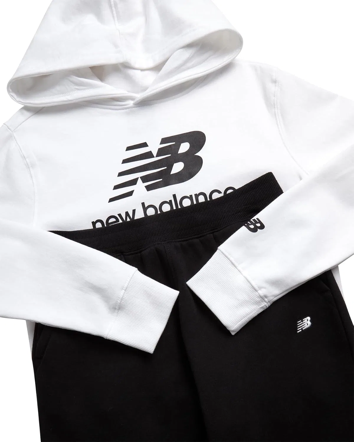 Детский спортивный костюм New Balance, 2 предмета, флисовая толстовка с капюшоном и джоггеры, White Black — фото 2