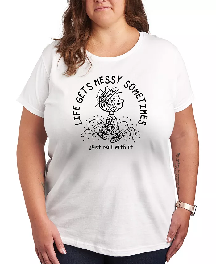 

Футболка размера плюс с принтом «Peanuts Linus Life Gets Messy» Hybrid Apparel, белый