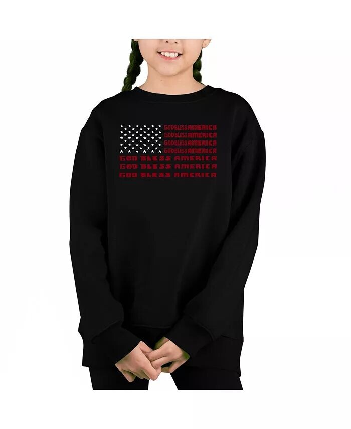 

Боже, благослови Америку — толстовка с круглым вырезом Big Girl's Word Art La Pop Art, синий