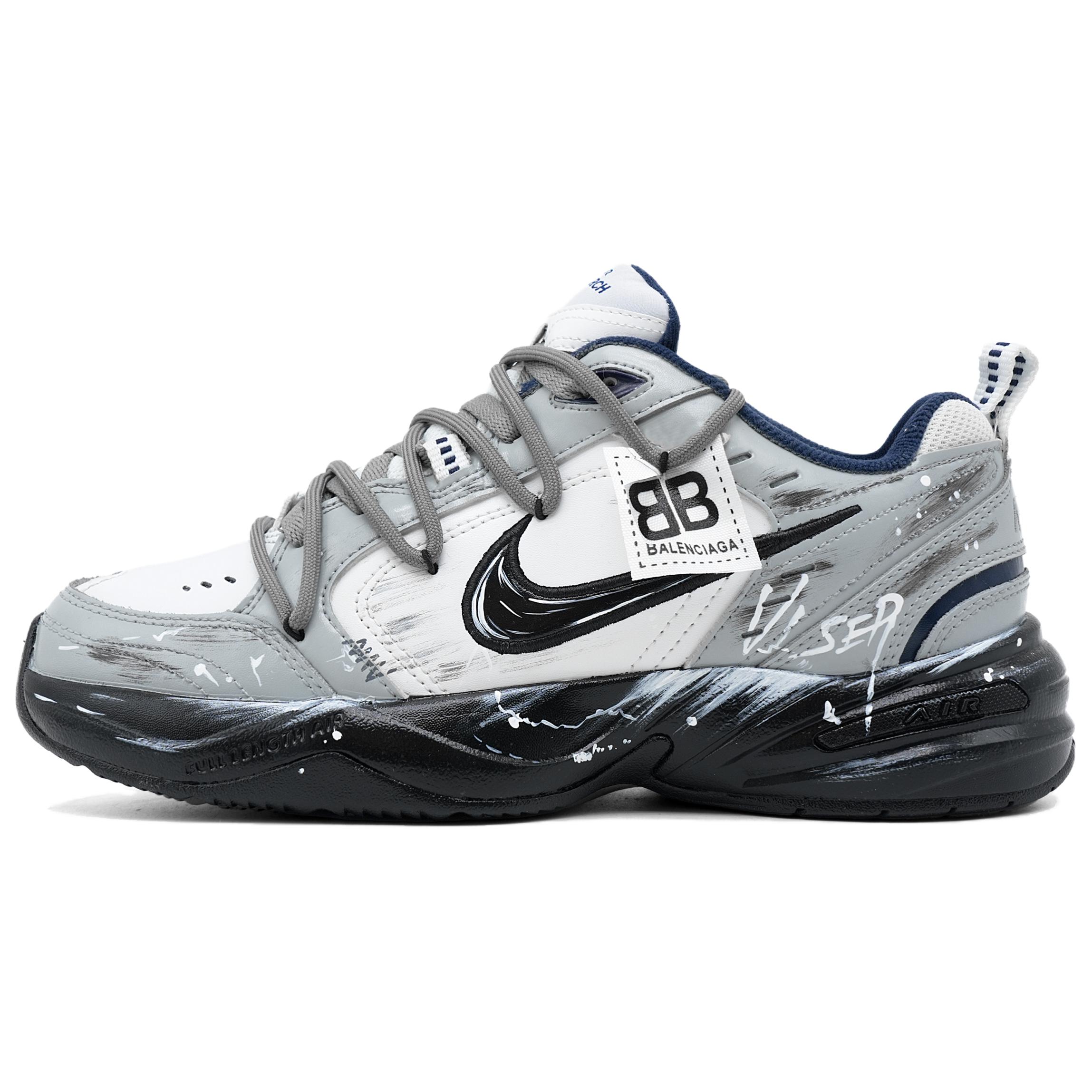 

Air Monarch 4 амортизация устойчивость к истиранию увеличивающие высоту низкие массивные кроссовки unisex черный белый серый Nike, белый серый