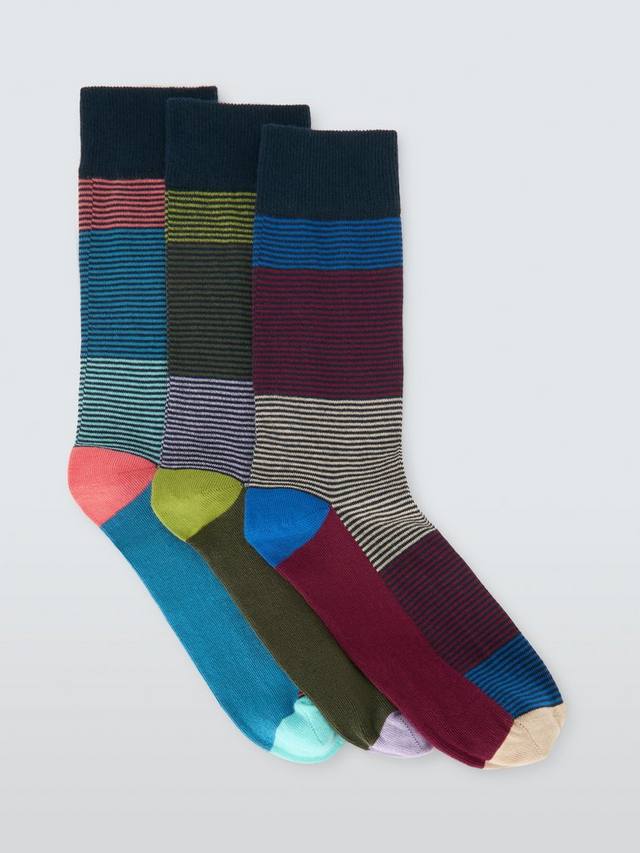 

Органик носки с цветными блоками и полосками из хлопковой смеси John Lewis, Pack of 3, Blue Multi