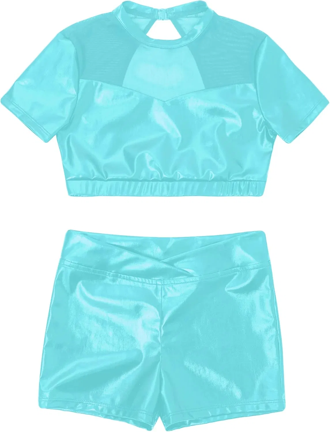 Детский спортивный костюм с блестками Kaerm, топ и шорты, Mint Green — фото 3