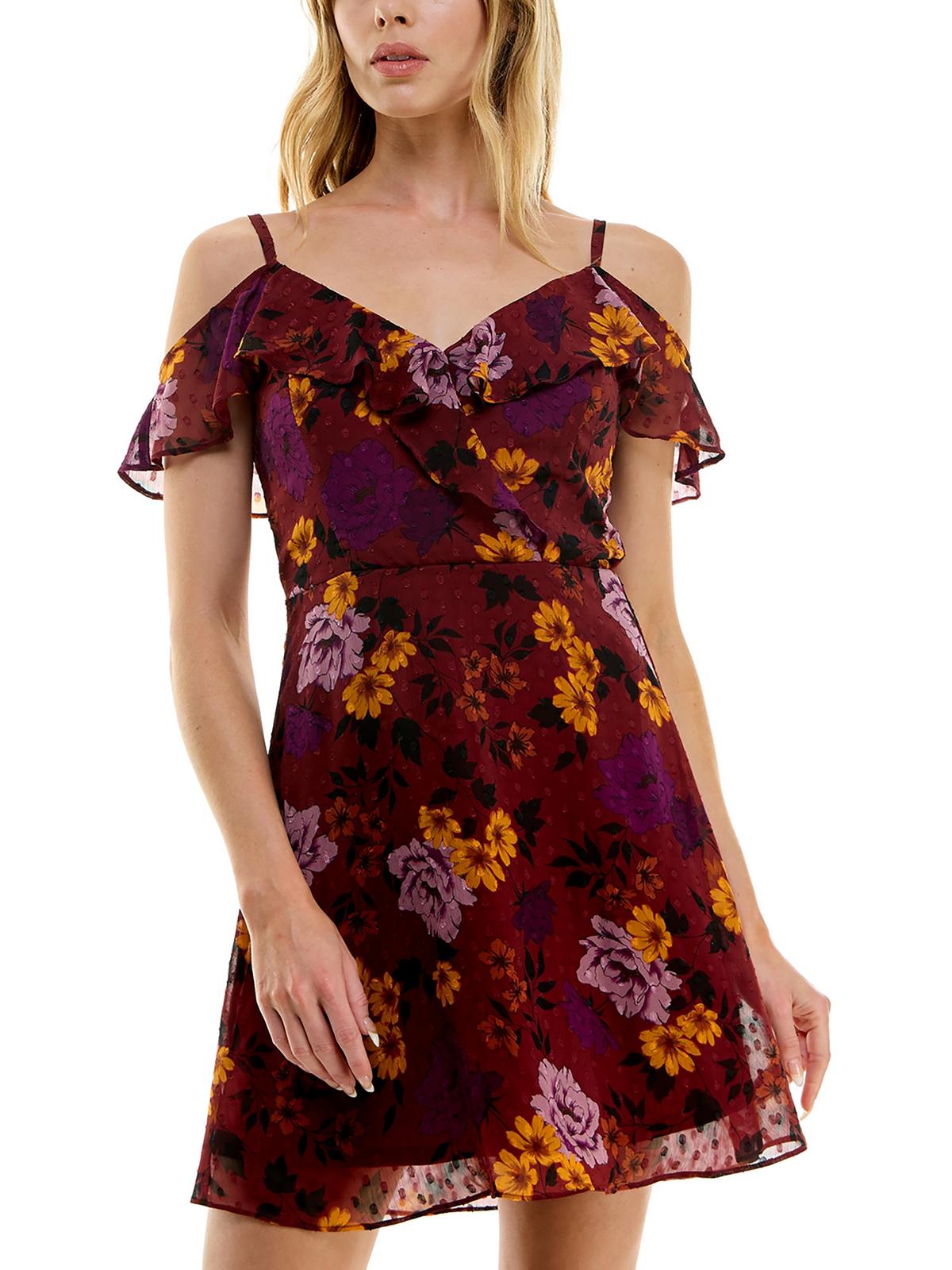 

Женское коктейльное мини-платье Juniors с расклешенным кроем BCX, цвет wine floral