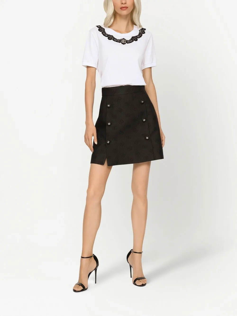 Футболка с кружевом и логотипом DG DOLCE & GABBANA, белый — фото 3