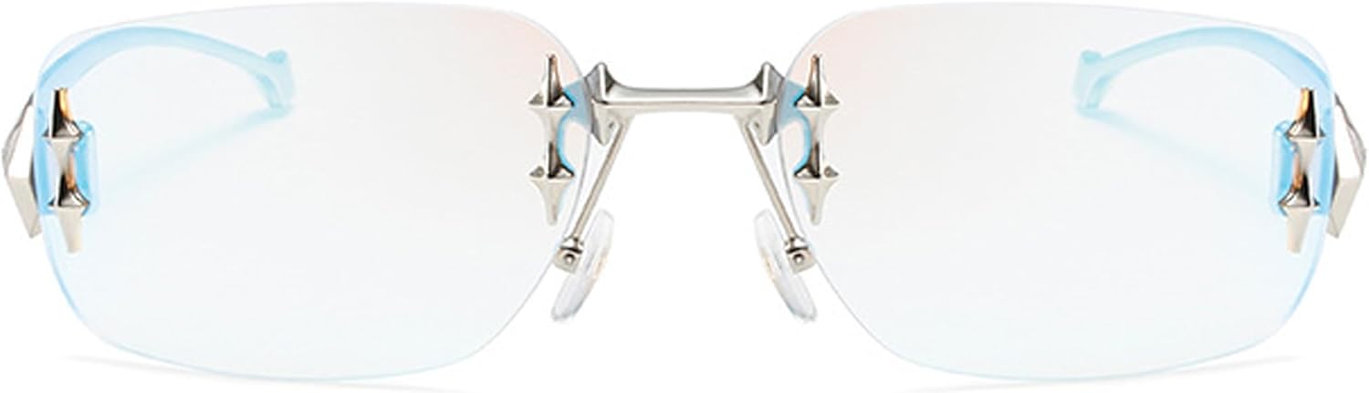 

Солнцезащитные очки Bullabulling без оправы, прямоугольные, в стиле Y2K, для женщин и мужчин, милые, маленькие, с прозрачными тонированными линзами, модные в стиле 2000-х, Blue