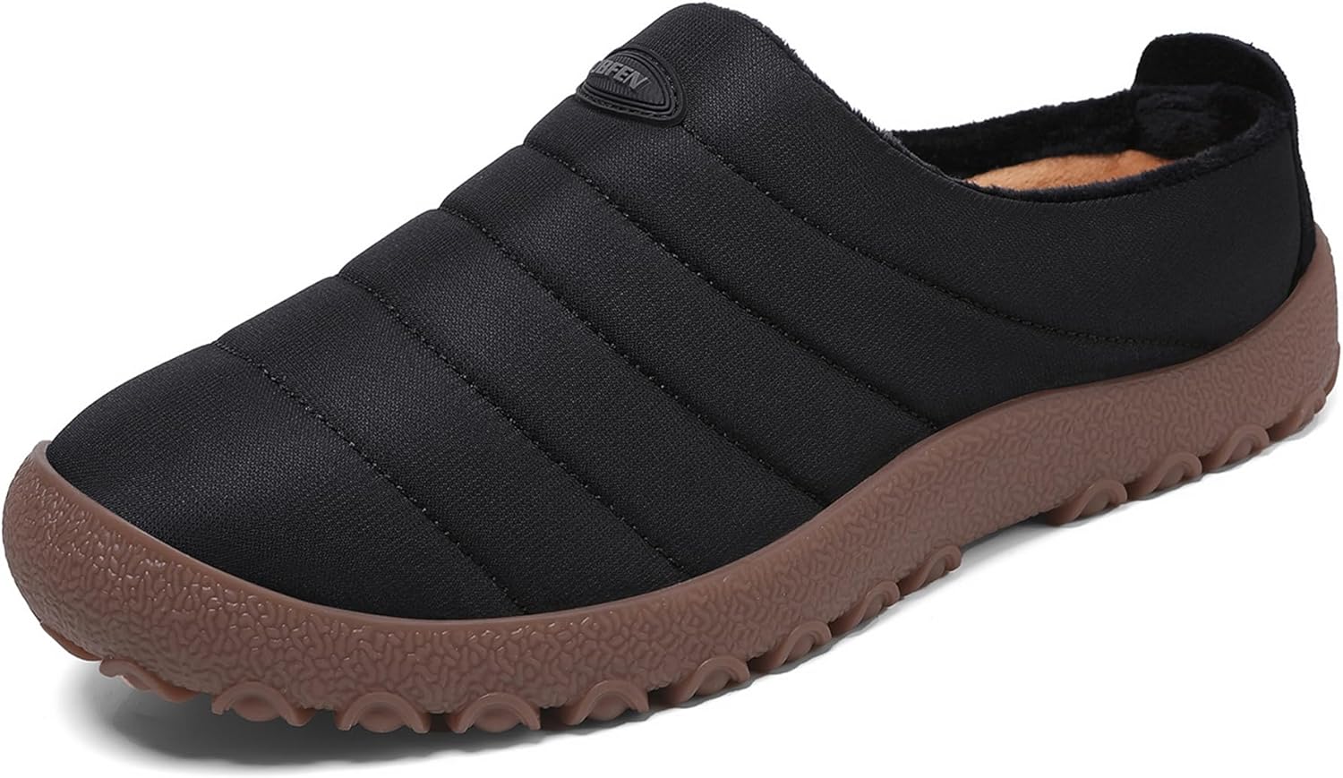 

UBFEN Мужские и женские зимние теплые тапочки с пушистой плюшевой подкладкой, домашние и уличные, с противоскользящей резиновой подошвой, черный